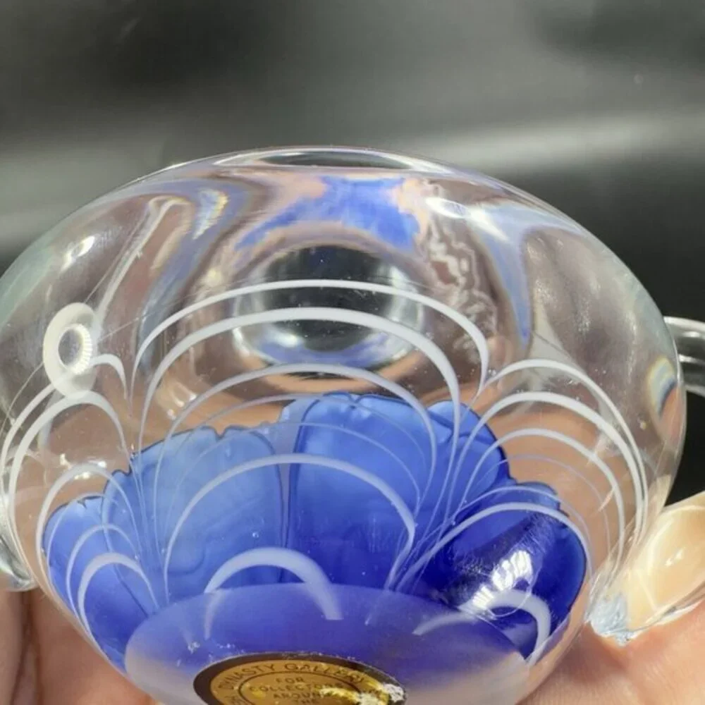 Dynasty Gallery Glass Teapot Carafe Jug Blue With White‎ Swirls Paperweight VTG